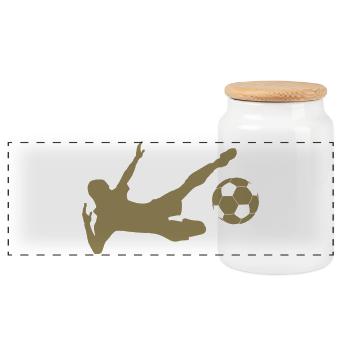 Minimalistische Silhouette Fußballspieler Seitfall - Panorama Keksdose mit Holzdeckel - Weiß - Vorne
