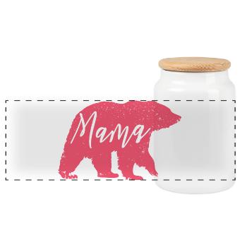 Mama Bear Pink – Sweet Mother's Day Gift - Panoramic Cookie Jar with Wooden Lid - white - Front