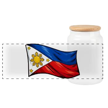 Philippines Flag Caricature - Panoramic Cookie Jar with Wooden Lid - white - Front