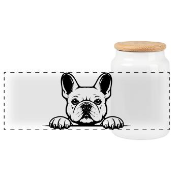 French Bulldog black and white - Panoramic Cookie Jar with Wooden Lid - white - Front