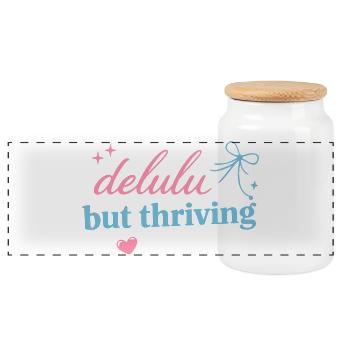 Delhu Thriving Script Logo - Panorama Keksdose mit Holzdeckel - Weiß - Vorne