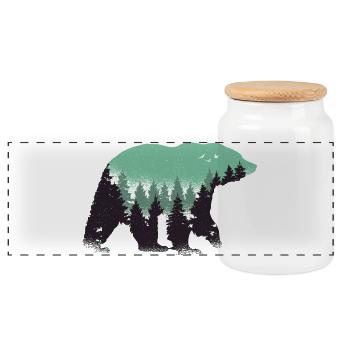 Bear Forest Nature - Panoramic Cookie Jar with Wooden Lid - white - Front