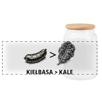 Kielbasa Greater Than Kale - Panoramic Cookie Jar with Wooden Lid - white - Front