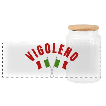 Vigoleno Crossed Italian Flags - Panoramic Cookie Jar with Wooden Lid - white - Front