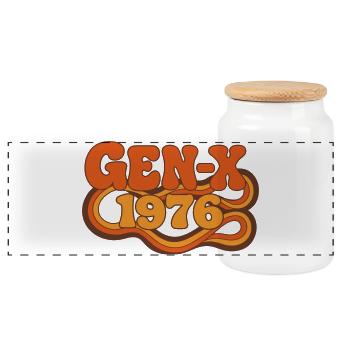 Gen-X 1976 Vintage Retro 50th Birthday Design - Panoramic Cookie Jar with Wooden Lid - white - Front