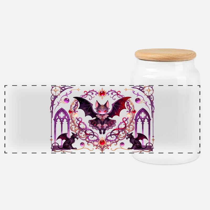 Gotische Vampirkatze Dunkle Fantasy Hexendesign - Panorama Keksdose mit Holzdeckel - Weiß