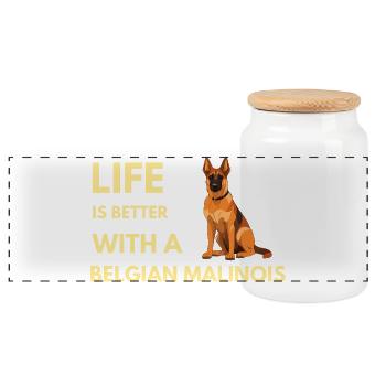 Das Leben ist besser mit einem niedlichen Hund eines belgischen Malinois - Panorama Keksdose mit Holzdeckel - Weiß - Vorne