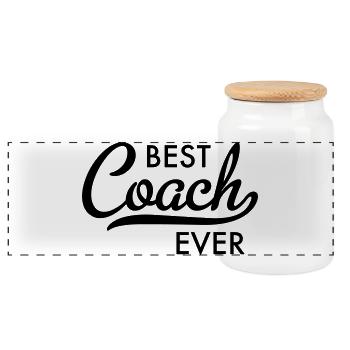 Bester Trainer aller Zeiten in der Typografie - Panorama Keksdose mit Holzdeckel - Weiß - Vorne