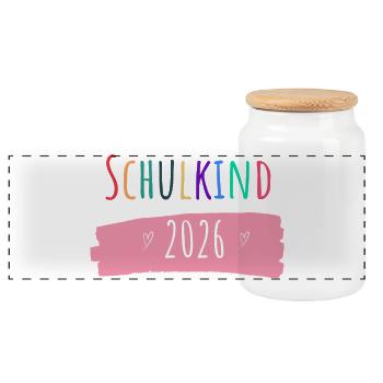 Schulkind 2026 - Panorama Keksdose mit Holzdeckel - Weiß - Vorne