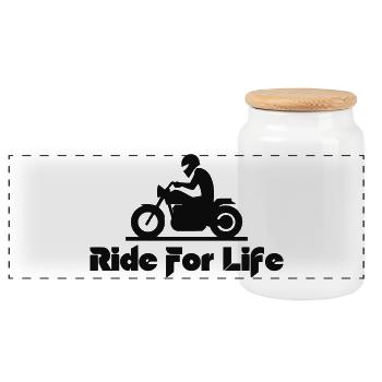 Silhouette Moto Ride For Life - Panorama Keksdose mit Holzdeckel - Weiß - Vorne