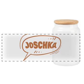 Joschka als Vorname - Panorama Keksdose mit Holzdeckel - Weiß - Vorne