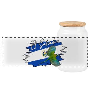 Flag Salvadoran Flag El Salvador Map Salvadoran - Panoramic Cookie Jar with Wooden Lid - white - Front