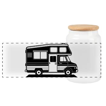 motorhome - Panoramic Cookie Jar with Wooden Lid - white - Front