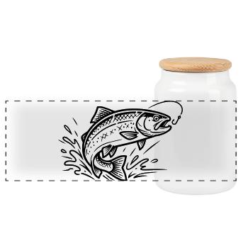 Truite saumon sautant pêche pêche pêche pêcheur pêcheur - Boîte à biscuits avec couvercle en bois - blanc - Devant