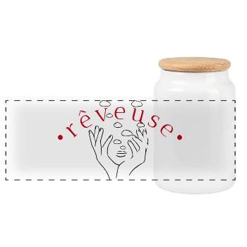 Réveuse en Rouge Curvée - Boîte à biscuits avec couvercle en bois - blanc - Devant