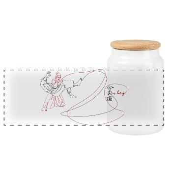 Ki Is Key In Aikido Line Art Woman Aiki Otoshi - Panoramic Cookie Jar with Wooden Lid - white - Front