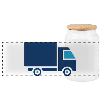 Delivery Truck Solid Icon Cargo Transport Vector - Panoramic Cookie Jar with Wooden Lid - white - Front