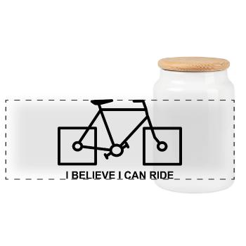 Fahrrad Humor i Believe i can ride - Panoramic Cookie Jar with Wooden Lid - white - Front