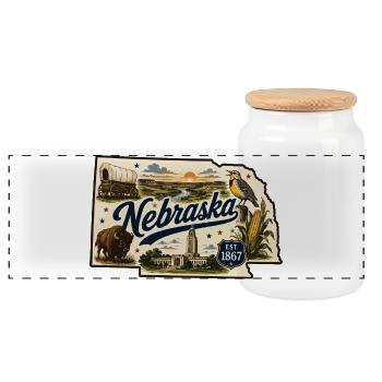 Nebraska Cornhusker State Vintage-Aufkleber - Panorama Keksdose mit Holzdeckel - Weiß - Vorne