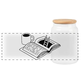 Lesen & Kaffee | Flucht - Panorama Keksdose mit Holzdeckel - Weiß - Vorne