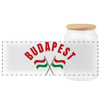 Budapest Hungarian Flags - Panoramic Cookie Jar with Wooden Lid - white - Front