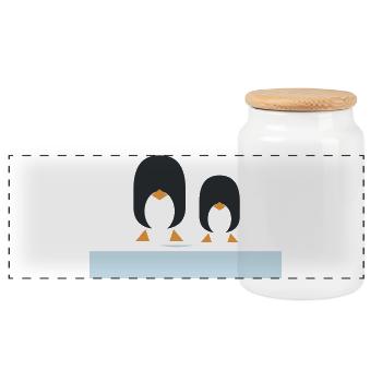 Geometrische Schwarzpinguine-Duo - Panorama Keksdose mit Holzdeckel - Weiß - Vorne