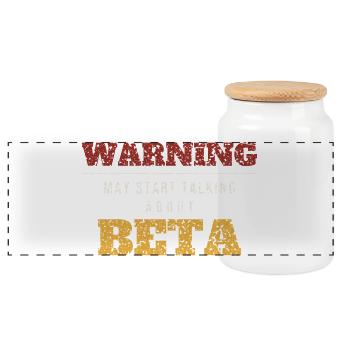 Warning Talks About Beta - Panoramic Cookie Jar with Wooden Lid - white - Front