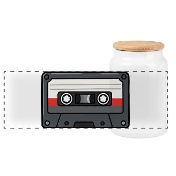 Retro Cassette Tape 80s 90s Nostalgia Vintage Musi - Panoramic Cookie Jar with Wooden Lid - white - Front