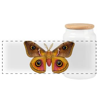 Emperor Moth Saturnia pavonia - Panoramic Cookie Jar with Wooden Lid - white - Front