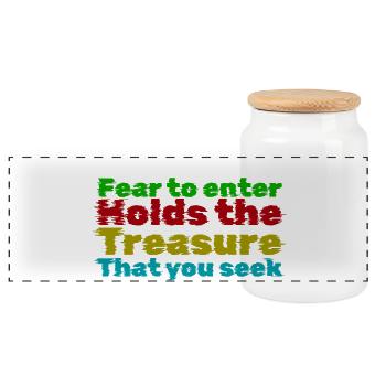 Courage Through Fear: Treasure Quote - Panoramic Cookie Jar with Wooden Lid - white - Front