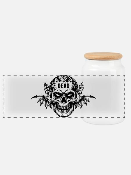 Schädel - Panorama Keksdose mit Holzdeckel - Weiß