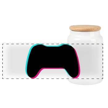 Gamepad Glitch Silhouette - Panorama Keksdose mit Holzdeckel - Weiß - Vorne