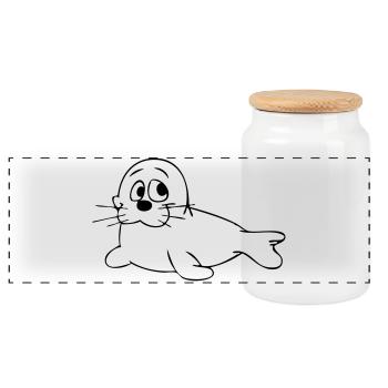 Seal - Panoramic Cookie Jar with Wooden Lid - white - Front