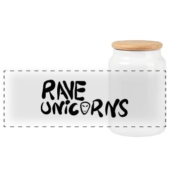 Rave Unicorns Logo Text Black - Panorama Keksdose mit Holzdeckel - Weiß - Vorne
