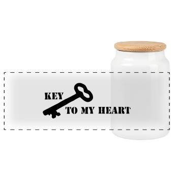 Key To My Heart - Panoramic Cookie Jar with Wooden Lid - white - Front
