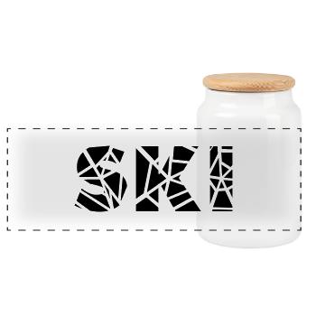 ski - Boîte à biscuits avec couvercle en bois - blanc - Devant
