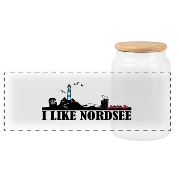 I like North Sea Silhouette - Panoramic Cookie Jar with Wooden Lid - white - Front