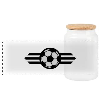 soccerball ribbon / soccer ribbon 2c - Panoramic Cookie Jar with Wooden Lid - white - Front