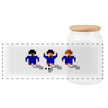 Soccer Blue - Panoramic Cookie Jar with Wooden Lid - white - Front