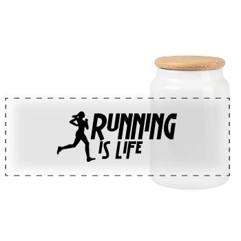 running is life female i 1c - Boîte à biscuits avec couvercle en bois - blanc - Devant