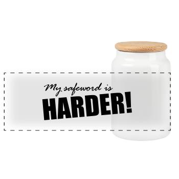 My safeword is HARDER! - Panorama Keksdose mit Holzdeckel - Weiß - Vorne