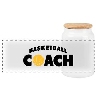 basketball coach - Panoramic Cookie Jar with Wooden Lid - white - Front
