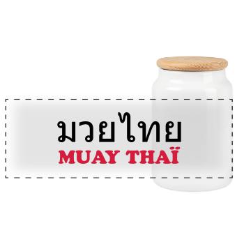 Muay Thai - Panoramic Cookie Jar with Wooden Lid - white - Front