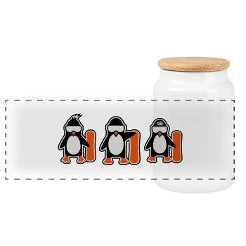 Pinguin mit Snowboard - Panorama Keksdose mit Holzdeckel - Weiß - Vorne