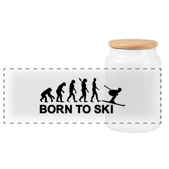 Ski - Panorama Keksdose mit Holzdeckel - Weiß - Vorne