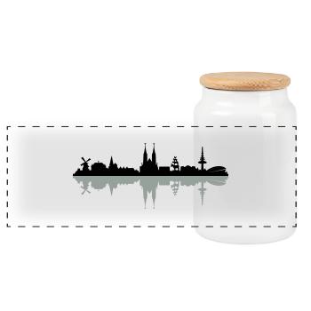 Skyline Bremen Schatten - Panorama Keksdose mit Holzdeckel - Weiß - Vorne