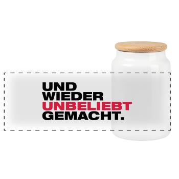 wieder_unbeliebt_gemacht_au2 - Panorama Keksdose mit Holzdeckel - Weiß - Vorne