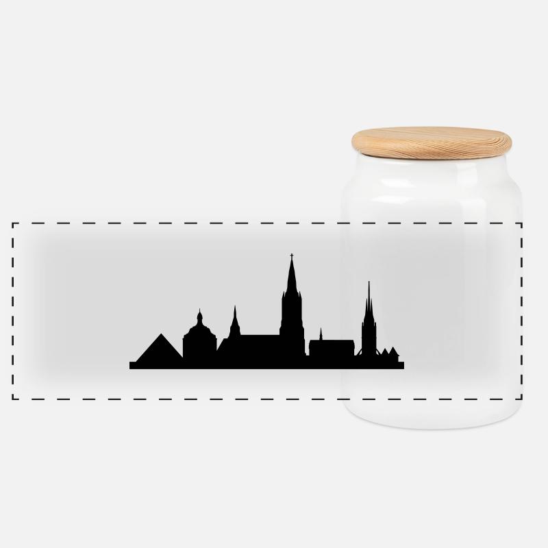 Skyline Ulm klein - Panorama Keksdose mit Holzdeckel - Weiß