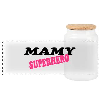 Mamy superhero - Panoramic Cookie Jar with Wooden Lid - white - Front