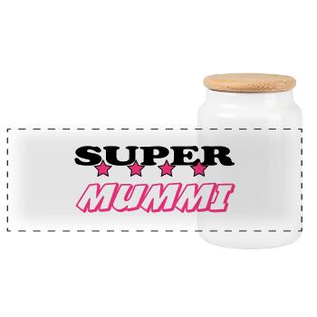 Super mummi - Panoramic Cookie Jar with Wooden Lid - white - Front